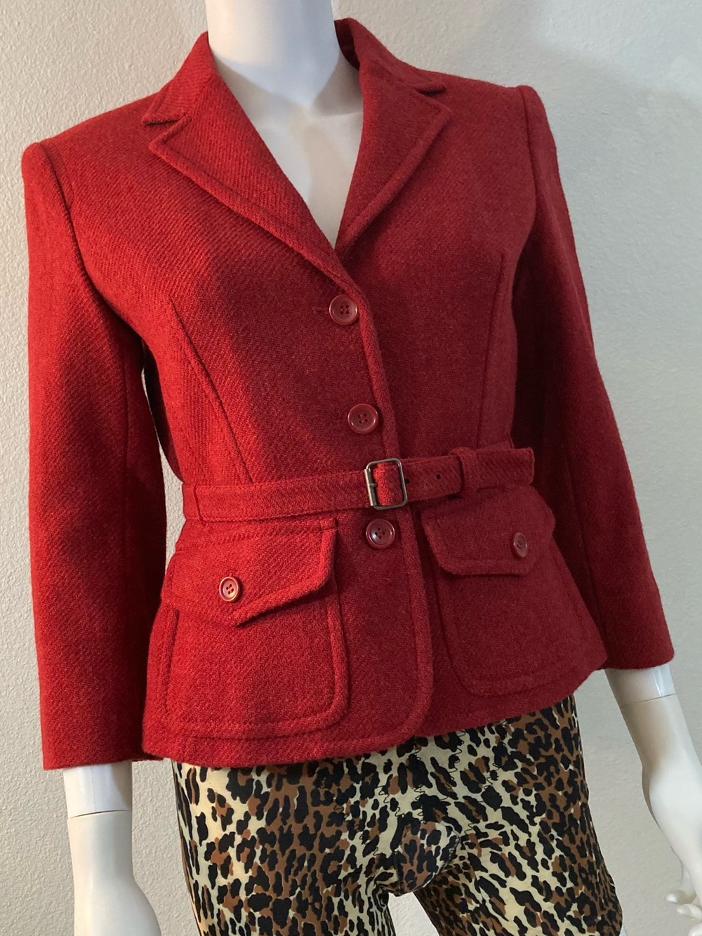 Express Y2K Vintage Red Wool Belted Blazer Jacket Size 4